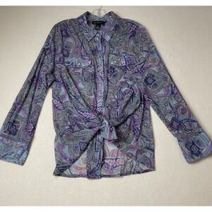 INC International Concepts Women's Blouse 3X Whimsygoth Buttons Paisley Sheer